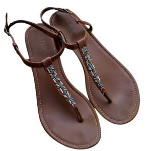 ana Womans Brown‎ Beaded Sandals Size 9.5